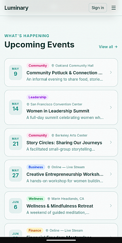 Luminary - Event Timeline on Landing Page (Widget)